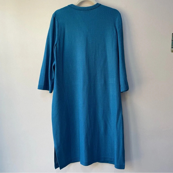 Misook Teal Blue A-Line Gold Button Front Jacquard Knit Dress 3/4 Sleeves Size L - Picture 10 of 13